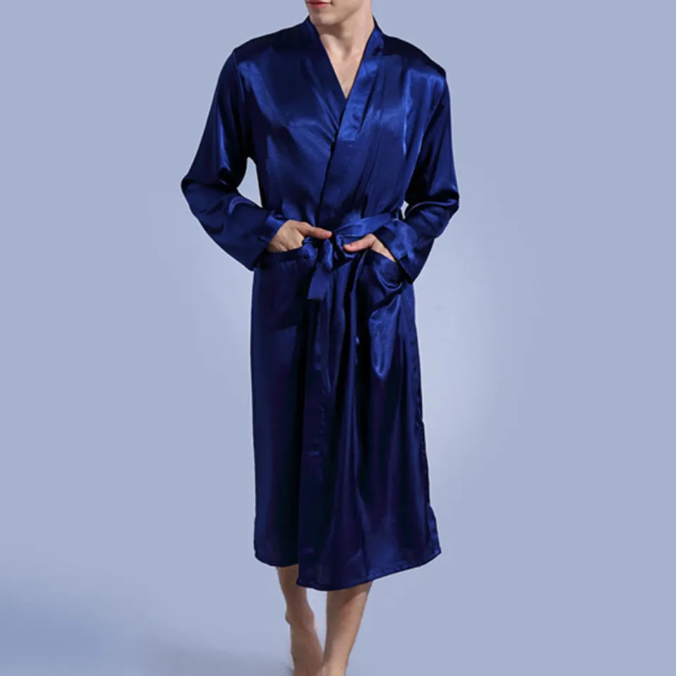 Men Night Clothes Pure Colors Long Sleeve Men Sleeping Gown Daraz .bd