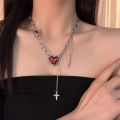 Gothic Irregular Red Heart Necklace Y2K Dark Love Ghost Claw Chain Necklaces Punk Grunge Aesthetic Egirl Branch Heart Necklace Demoo.