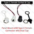 Panel Mount USB Type-C Charging Female Socket Type-C Waterproof Female Connector Jack with Dust Cap.
