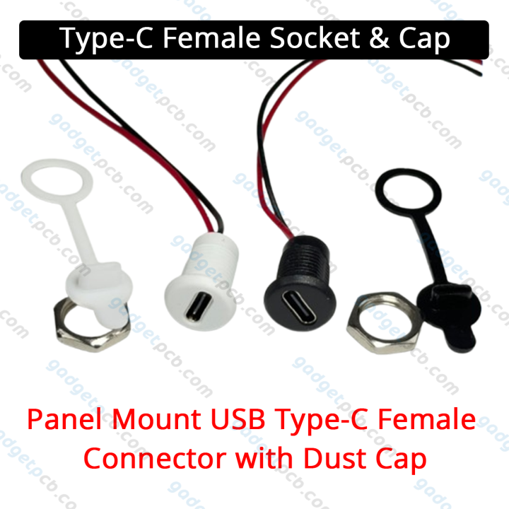Panel Mount USB Type-C Charging Female Socket Type-C Waterproof Female Connector Jack with Dust Cap