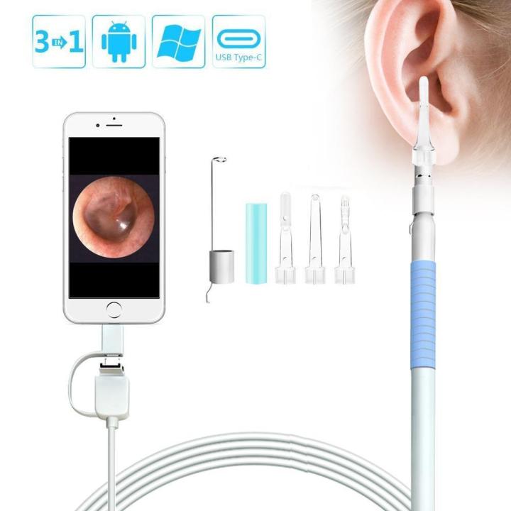 Otoscope Ear Endoscope , 1.3 Megapixels 720P HD Ear Scope Inspection Camera, 3 In 1 USB Ear Digital Endoscope Earwax Cleansing Tool With 6 LEDs For Micro USB,USB-C Android Phone,Windows MAC PC–6.5ft