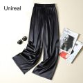 Summer Women Wide Leg Pants High Waist Casual Trousers Streetwear Black Silk Satin Pants Elegant Long Palazzo Pants. 
