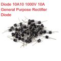 5Pcs- Diode 10A10 1000V 1KV 10A General Purpose Rectifier Diode 10A10 Silicon Junction Diode R-6 Package Electrical Circuitry & Parts.