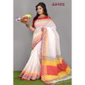 Puja Special White & Red Combnation Color 13.5 Hand  Half Silk Saree For Women - Sari. 