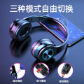 Cross-border new head-mounted bluetooth headset colorful light luminous plug-in card heavy bass wireless folding earphone wholesale.
