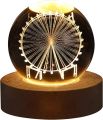 Crystal Ball 3D Wheel Night Light with Base LED Table Lamp Lighted Beautiful 3D Wheel Bedroom Decor USB Power Warm Night Lighted Wheel.