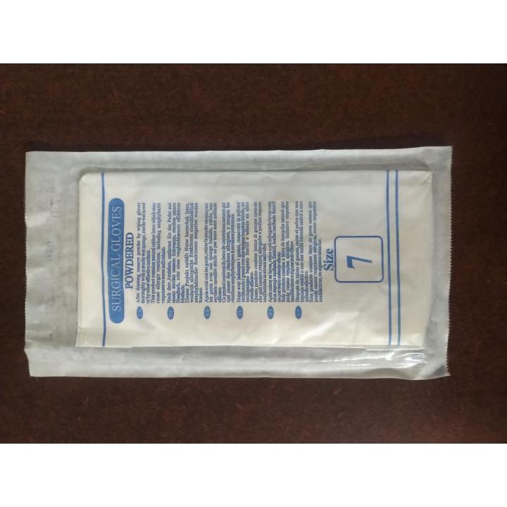 Surgical Glove, Sizes: 7 (1 Pair) Natural Latex Rubber Surgicare Sterile Powdered Surgical Glove, Sizes: 7 (1 Pair).