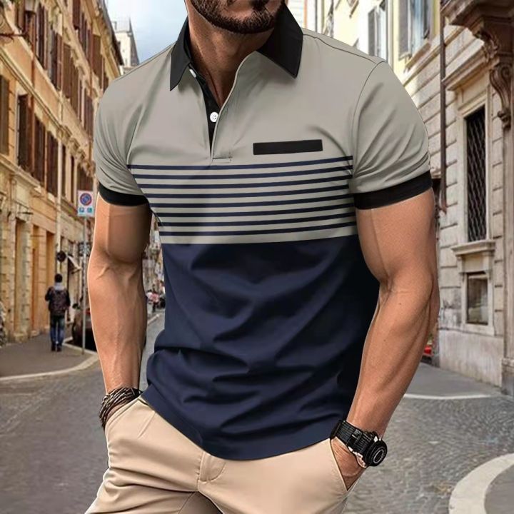 Summer%20New%20Hot%20Selling%20Men's%20Polo%20Shirt%20with%20Anti%20Wrinkle%20Polo%20Collar%20Stripe%20Contrast%20Color%20Short%20Sleeve%20Casual%20Sports%20Fashion%20S%20-%20Image%202