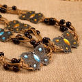 Bohemian Style Butterfly Rhinestone Woven Belt Handmade Wooden Bead Women's Belt Casual Vacation Style Waist Rope. 