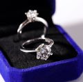 Solid 14K White Gold Plated Natural Diamond Cut Wedding Engagement Promise Ring For Women Ring For Girls. 