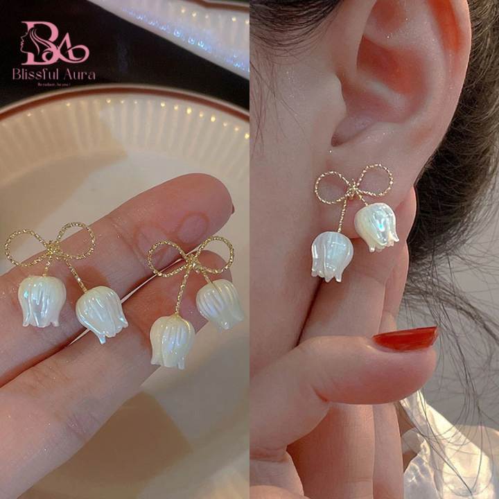 White%20Color%20Bowknot%20Tulip%20Flower%20Stud%20Earrings%20For%20Women%20-%20Image%202