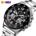 SKMEI Men Fashion Watches Solar Stainless Steel Watch Chrono Dual Display Waterproof Business Wristwatches 1493. 