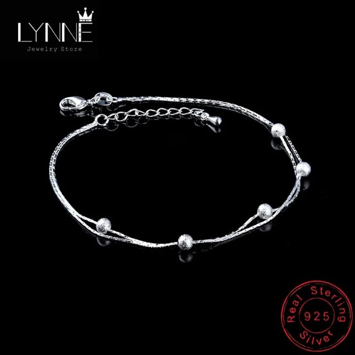 【Fast-selling】 Newest Fashion 925 Sterling Silver Double Layer Frosted Beads Anklets Women Small Ball Pendant Beach Foot Chain Bracelet Jewelry