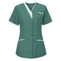 60%HOT Healthcare Nurse Robe Nurse Clothing T-Shirt V Neck Pocket Short Sleeve Button Nursing Staff Uniform Clothing Beauty Salo.