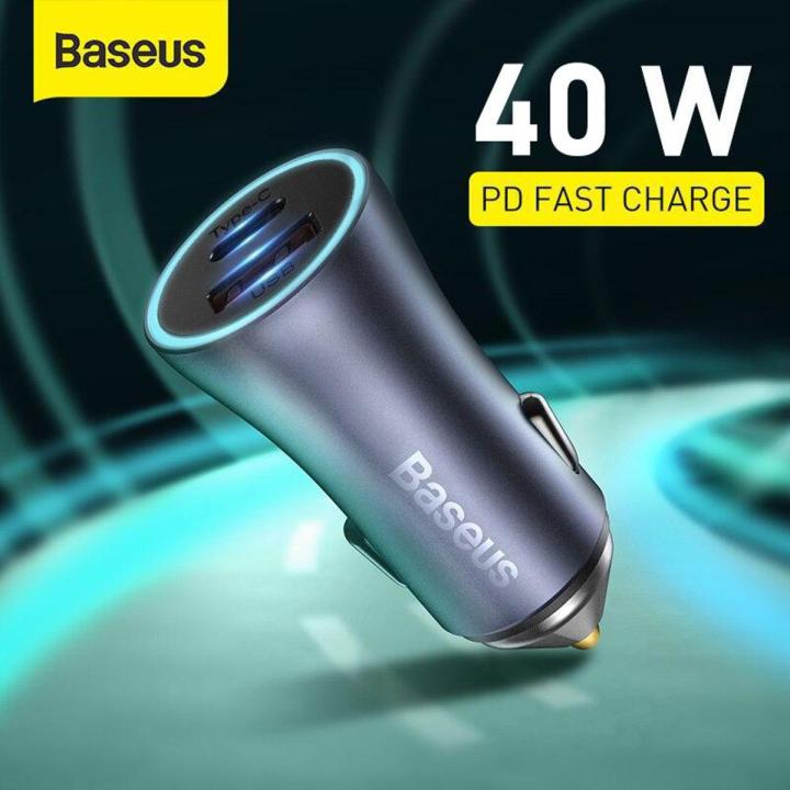 Baseus 40W U+C Dual Quick Charger Car Charger PD 20W Quick Charge for iPhone 12 13 Pro Max Type-C+USB-A Charger