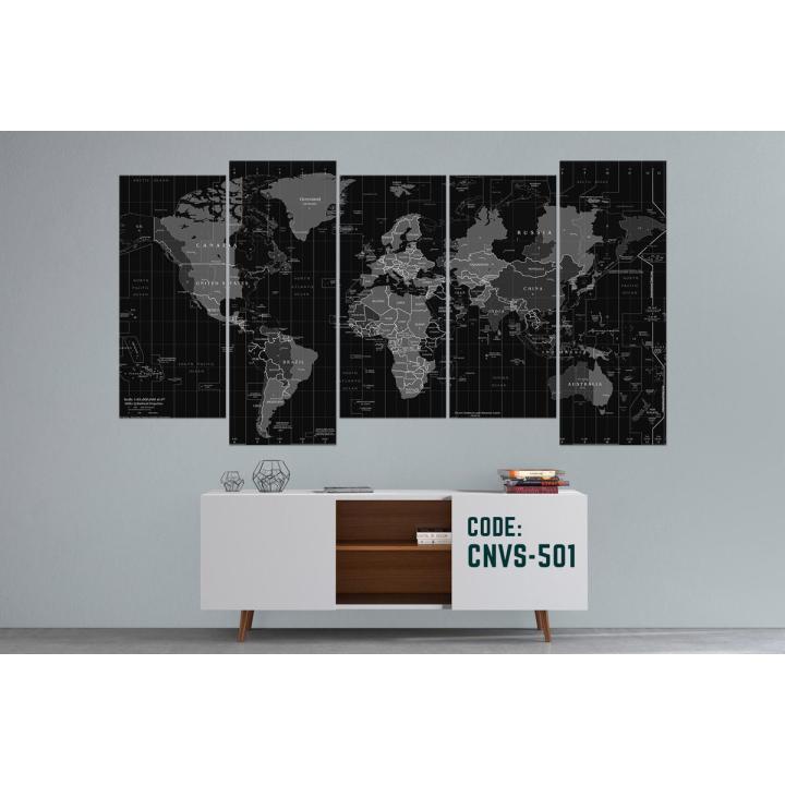 CNVS-501 72″ inch x 36″ inch World Map Wall Canvas Art Prints