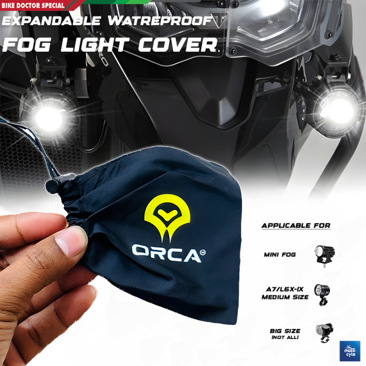 Fog Light Cover for Motorcycle  Adjustable Sleek Design & Perfect Fit for Enhanced Protection ORCA Branded Black