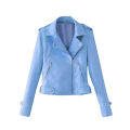 Women Faux Leather Lapel Motorcycle Jacket Long Sleeve Zip Up Coat. 