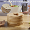 1Set Seasoning Box with Swivel Lid Bamboo Salt Cellar 2-Compartment Salt Pepper Bowls Wood Color +Lid and Spoon. 