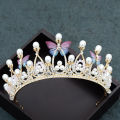 1Pc Crystal Princess Crown Rhinestone Tiara for Girl Birthday Wedding Model Catwalk Queen Crown Pearl Butterfly Hair Jewelry Mzea.