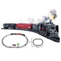Rail King Train Set Toy with Smoke, Light, Locomotive, Cargo Car, and Tracks Powered by Battery. 