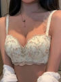 Women's Small Chest Special Gathering Display Large Embroidery Small Floral Strapless  Beautiful Back Bra. 