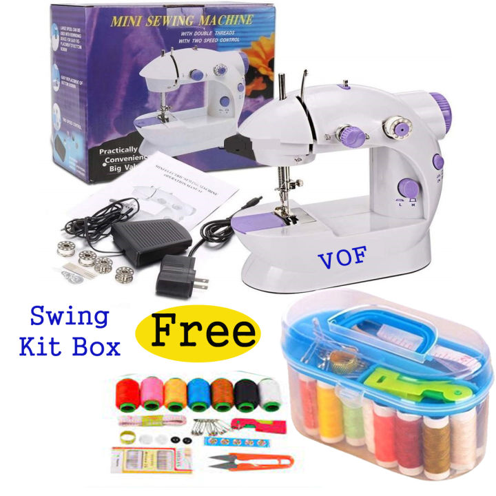 8 in 1 Mini Sewing Machine - Dual Speed Portable Mini Electric Pedal Double Threads Rewind Swing Machine