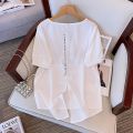 Split Short Sleeve T T-shirt Women's Summer New Korean Style Loose Slimming Large Size V Collar Top Female Fashion.