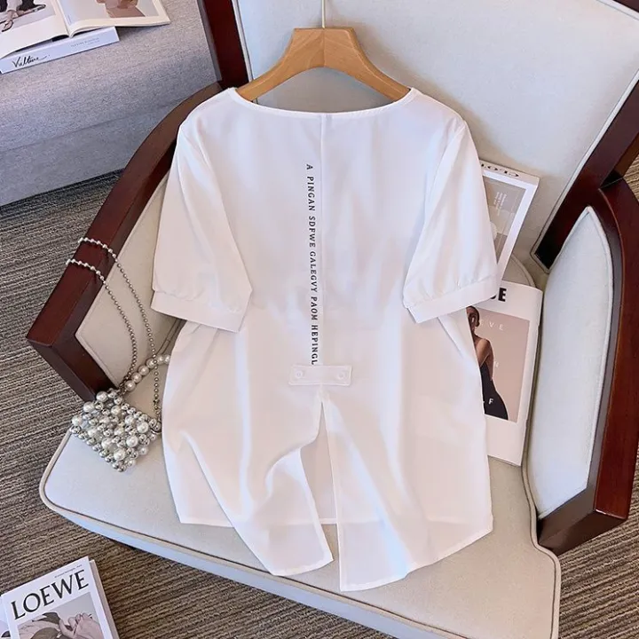 Split%20Short%20Sleeve%20T%20T-shirt%20Women's%20Summer%20New%20Korean%20Style%20Loose%20Slimming%20Large%20Size%20V%20Collar%20Top%20Female%20Fashion%20-%20Image%202