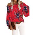 Elegant Blouse Flower Autumn Off Shoulder Long Sleeve Chiffon Shirt Lantern Sleeve Loose Top Lady. 