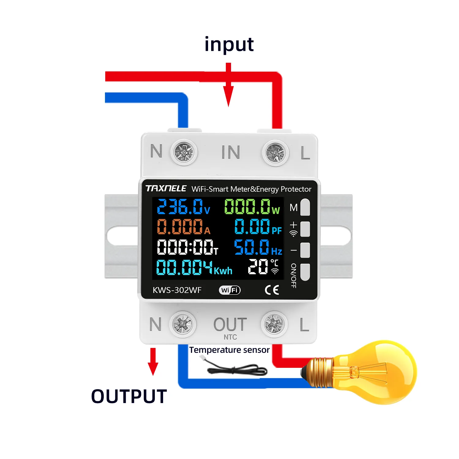 TUYA WiFi Smart Power Meter Over Under Voltage Protection Relay Switch Circuit Breaker Energy kWh Temperature Meter Smart Life