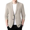Men Blazers Solid Color Suit Coat Business Coat Long Sleeves Double Buttons Straight Pockets Anti-wrinkle. 