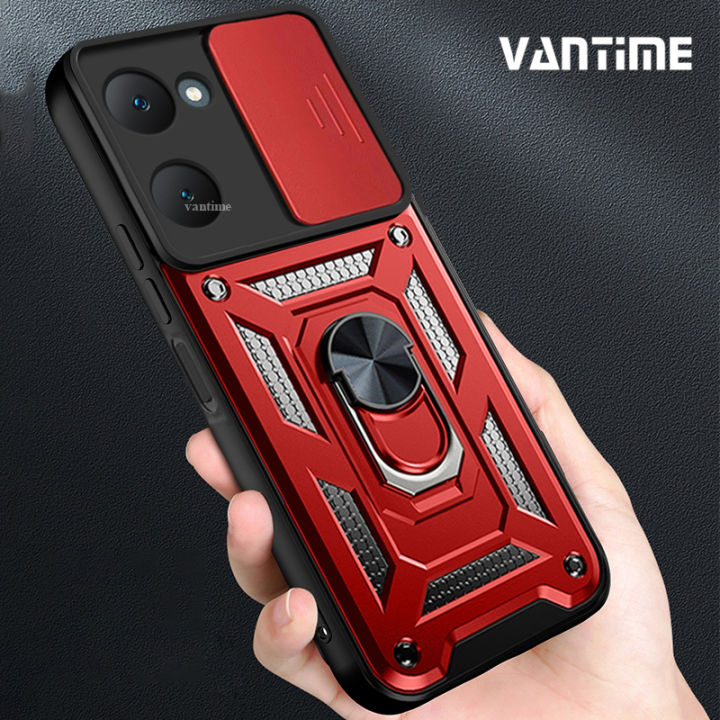 Vantime for vivo Y03 / Y03t / Y18 / Y18s / Y28s 4G 5G Case Hard Sliding Lens Protect Stand Holder Back Cover