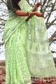 Nondita - Kathaphor Lemon Green Saree with Block Print. 