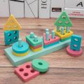 Educational Wooden Toy Pillar Blocks Early Learning Baby Kids Birthday Christmas Gift Early education shape matching set column. 