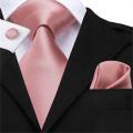 Hi-Tie 100% Silk Classic Men's Wedding Coral Pink Red Peach Tie Pocket Square Cufflinks Set Rose Ties for Men Solid Paisley Ties.