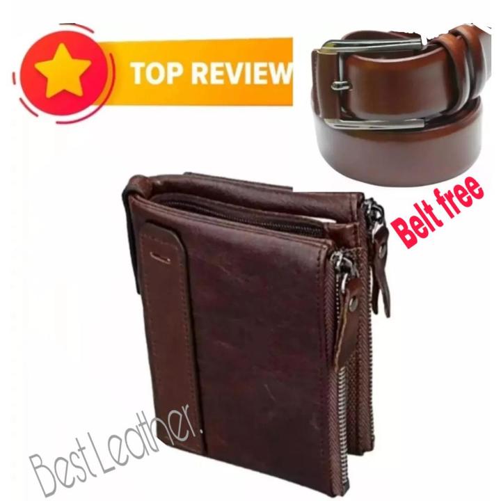 Brown 100% Leather Card Holder and Two Zipper Pockets Wallet for Men (Belt  Free) Wallet For Men Money Bag For Men মানি ব্যাগ Wallet For Men