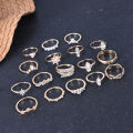 17Pcs/Set Boho Luxury Clear Crystal Stone Wedding Ring Set for Women Water Drop Flowers Sun Cluster Retro Geometric Knuckle Rings Jewelry Gift.