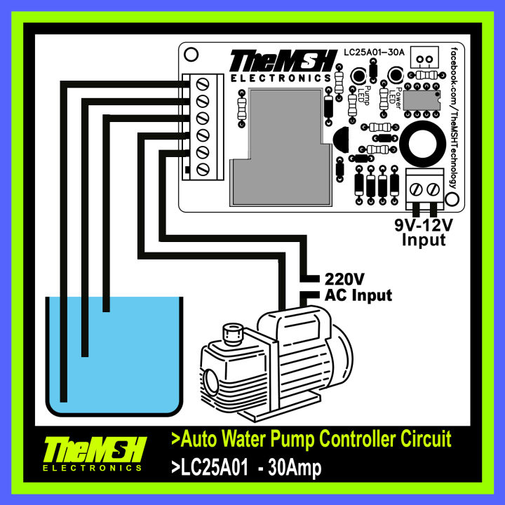 Auto Water Pump Controller Circuit - 30Amp / LC25A01 - 30Amp / Auto Water Level Controller Circuit - 30Amp / XH-M203 - 30Amp