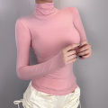 Real Shot Fashion Turtleneck Hot Girl Top Women's Slim Fit Slimming Sexy Micro Transparent All-Match Long Sleeve T T-shirt. 