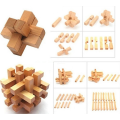 DIY Bamboo Wooden Toys/ 3D Brain Teaser Kong Ming Lock Puzzle Toy/ Classic Building Block Learning Toys for Kids Adults Gifts. 