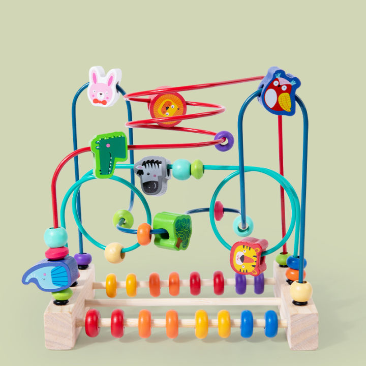 Baby Montessori Early Learning Educational Math Toys Wooden Circles Bead Wire Maze Abacus Puzzle Toys For Kids Boy Girl Gift SnowWhite