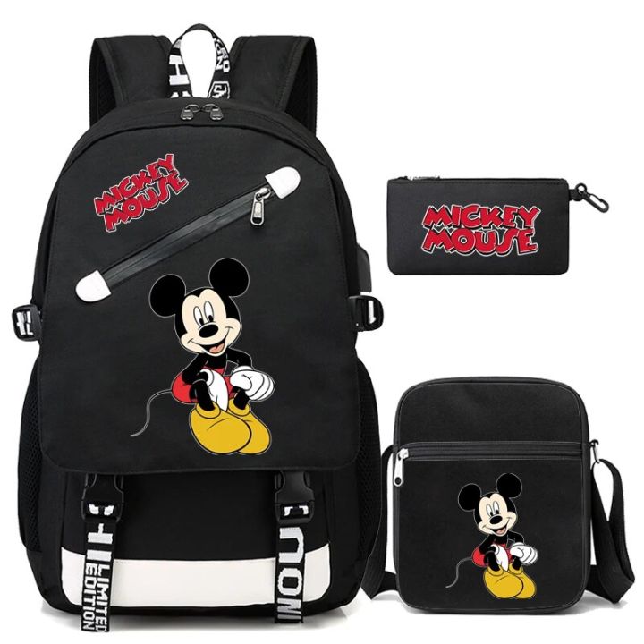3Pcs/set Disney Mickey Mouse Backpack Student Boy Girl