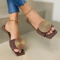 2023 New Woman Summer Flat Sandals Plus Size Round Buckle Solid Flats Female Casual Slippers Ladies Women Fashion Beach Shoes.