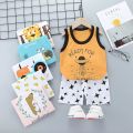 Children Sets Kids Vest Suit 2PCS Set Summer Cotton T-Shirt Girl Shorts Clothes Children Boys Girls Sleeveless Suit Wear Cloth.