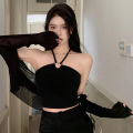 Women Halter Neck Tank Tops, Solid Color Sleeveless Elastic Ring Connected Outwear Casual Vest Tops. 