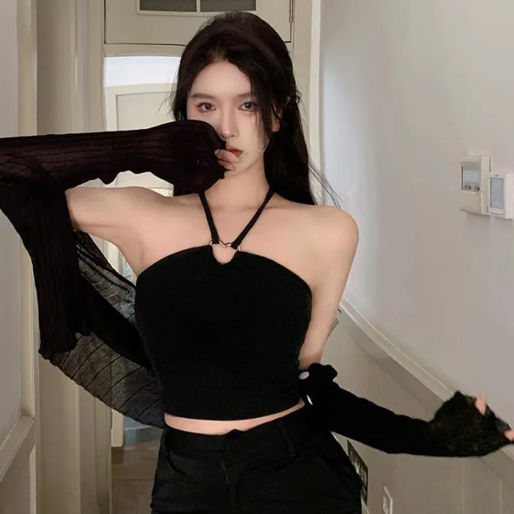 Women%20Halter%20Neck%20Tank%20Tops,%20Solid%20Color%20Sleeveless%20Elastic%20Ring%20Connected%20Outwear%20Casual%20Vest%20Tops%20-%20Image%203