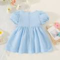 Baby Girl Dress Square Neck Cotton Plain Color Princess Dress Newborn Baby Summer Bow Dress Girl Clothing. 