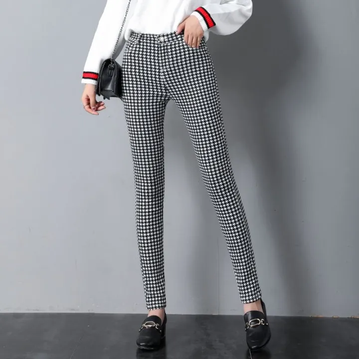 Houndstooth%20Women's%20Pants%20for%20Outer%20Wear2022Autumn%20New%20Elastic%20Slimming%20Skinny%20Plaid%20Pants%20Trendy%20British%20Pencil%20Pants%20-%20Image%206