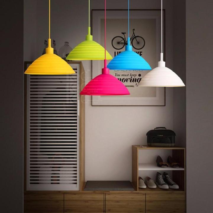 E27 Modern Silicone Home Ceiling Rose Pendant Lamp Light Bulb Holder + Lampshade